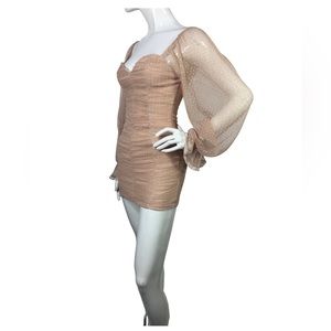 Miss Lola Mini Dress Polka Dot Sheer Sleeve Ruched S